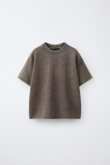 ФУТБОЛКА ИЗ ТРИКОТАЖА С ЭФФЕКТОМ ПОТЕРТОСТИ — РЖАВЫЙ от Zara
