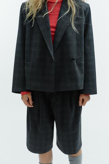 BLAZER CROPPED CADROS OVERSIZE - Gris vigoré de Zara
