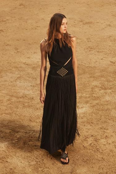 Zara LIMITED EDITION STUDDED FRINGE SASH BELT - Black - Image 0