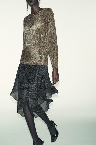 METALLIC KNIT SKIRT - Black by Zara