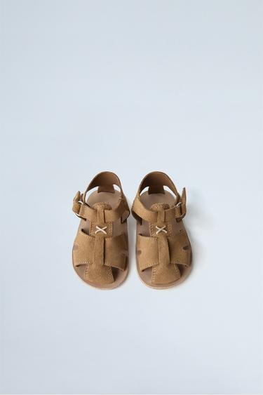 LEATHER CAGE SANDALS - Brown by Zara