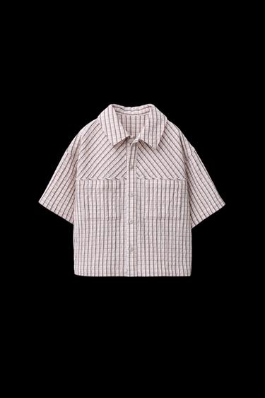 CAMISA TEXTURA ESTAMPADO CUADROS - Beige claro de Zara - Imagen 0