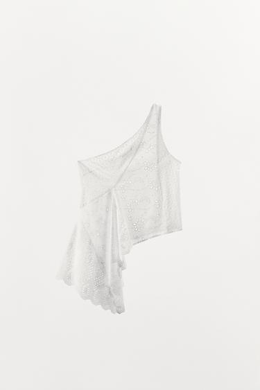 ASYMMETRIC CUTWORK EMBROIDERY TOP - White by Zara