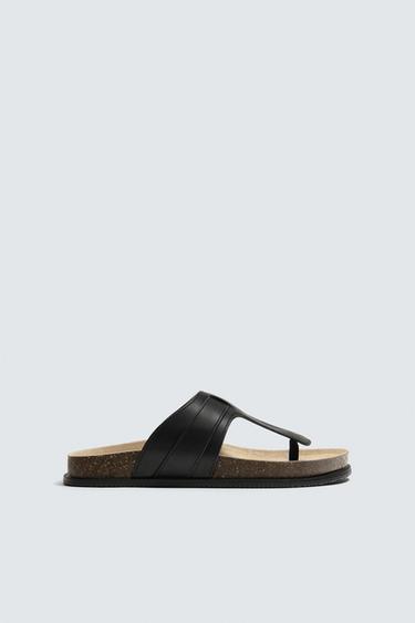 Zara LEATHER SANDALS - Black