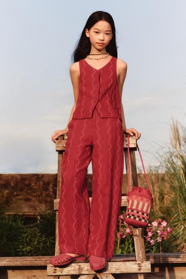 QUẦN WIDE LEG SÓNG VẢI LINEN - Màu đỏ đậm từ Zara