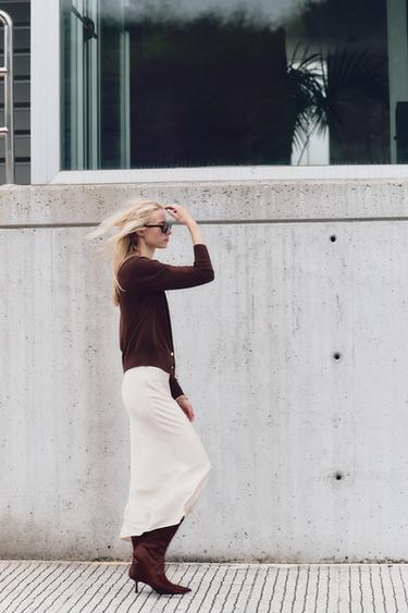 SATIN MIDI SKIRT - Ecru by Zara - Image 0