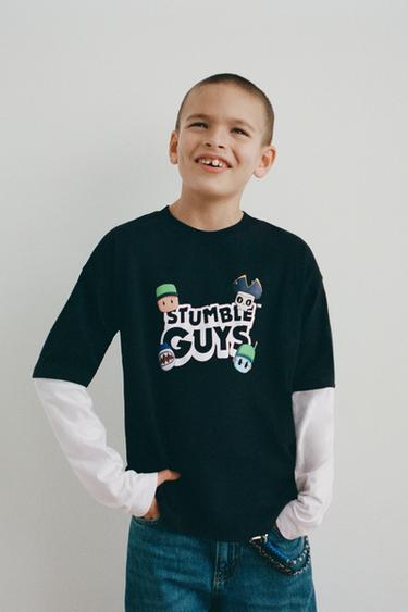 Zara STUMBLE GUYS ™ © SCOPELY LAYERED LONG SLEEVE T-SHIRT - Black