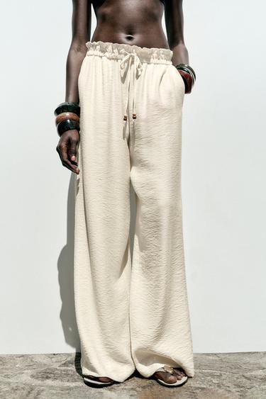 FLOWING WIDE-LEG TROUSERS - Ecru by Zara - Image 3