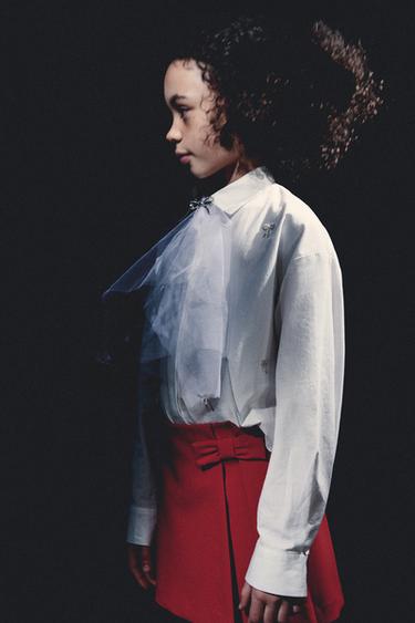 CROPPED SHIRT WITH JEWEL BOWS - White by Zara