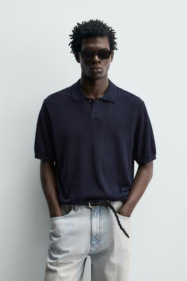 ТРИКОТАЖНА ШОВКОВО-ЛЯНА СОРОЧКА-ПОЛО - Дуже темний сірий Zara