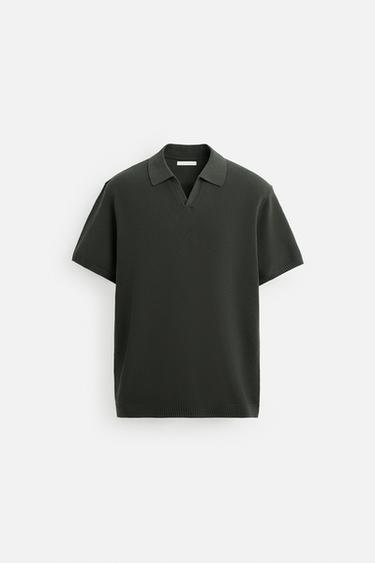 Zara TEXTURED KNIT POLO - khaki