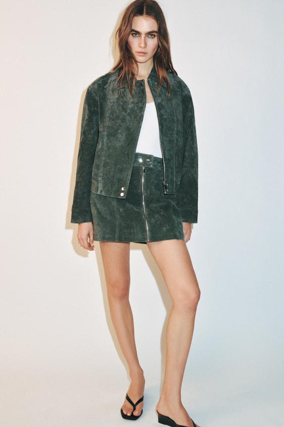 100% SUEDE LEATHER MINI SKIRT SET from Zara - $119