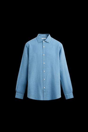 100% LINEN SHIRT - Light blue by Zara