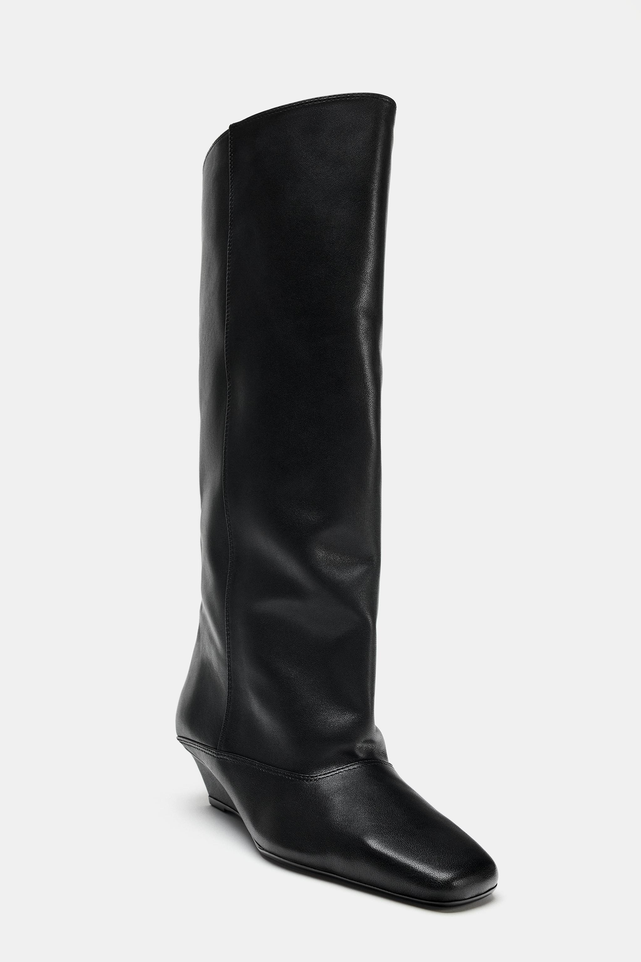 LEATHER WEDGE BOOTS