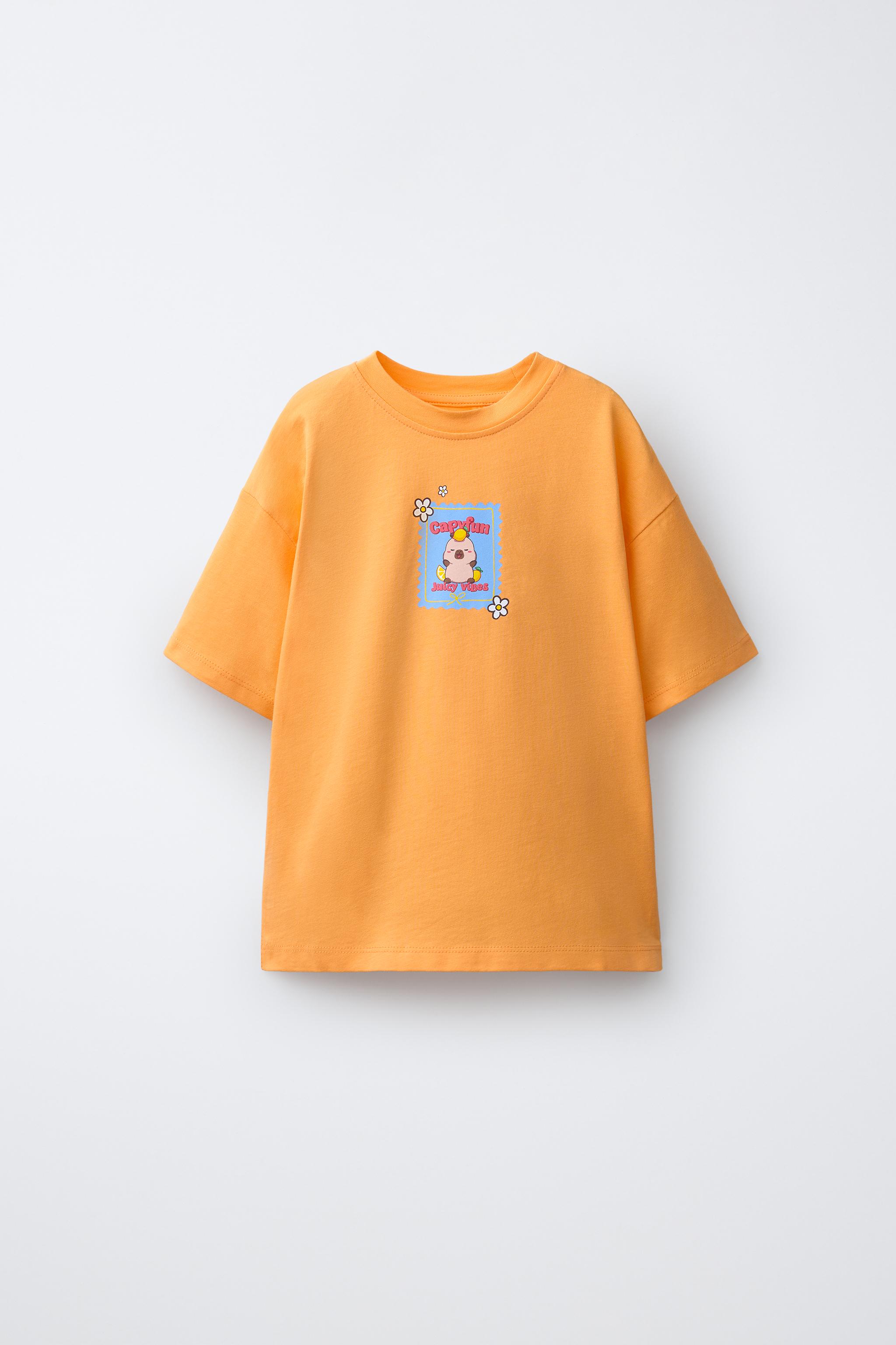 カピバラプリントTシャツ - オレンジ色 | ZARA Japan / 日本