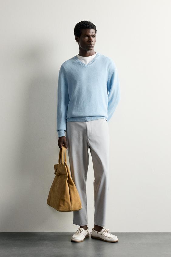 COMFORT TEXTURED CHINO TROUSERS - Pearl grey by Zara - Image 0