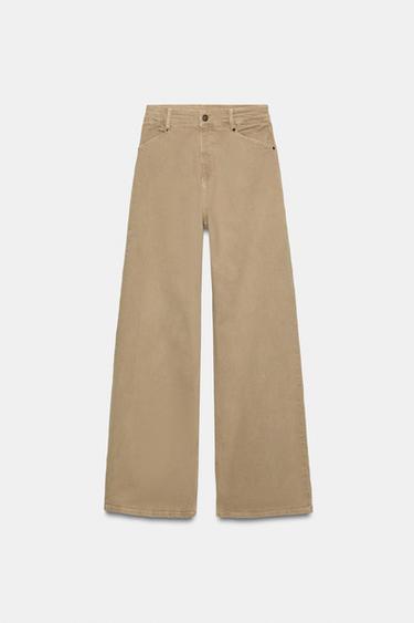 Zara ZW COLLECTION HIGH-WAIST WIDE LEG JEANS - Sand