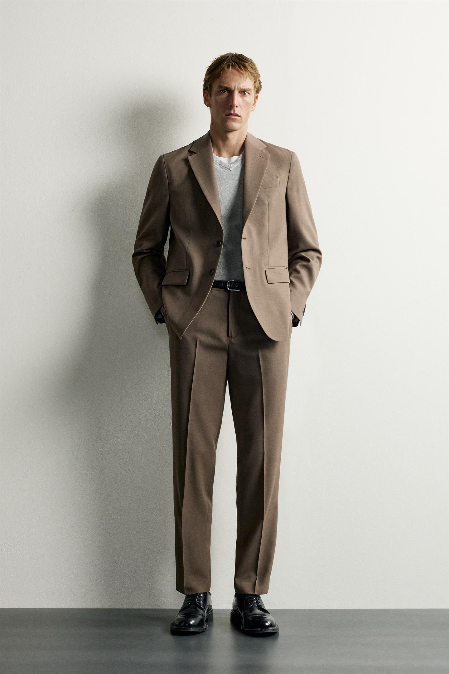 Мужской пиджак Zara Regular Fit Suit Blazer, цвет: Серо-коричневый коричневый