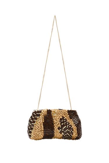 Zara BEADED POUCH BAG - Brown