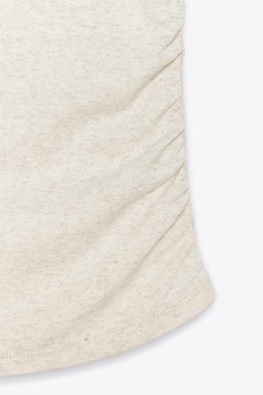 T-SHIRT WITH SIDE DRAPE - Ecru by Zara - Image 7