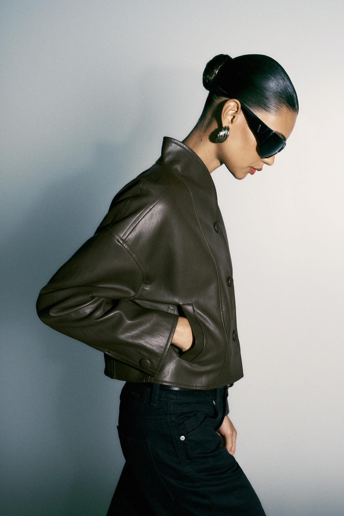 Женская куртка Zara Leather Effect with Back Pleats, цвет: Коричневый — фото 5
