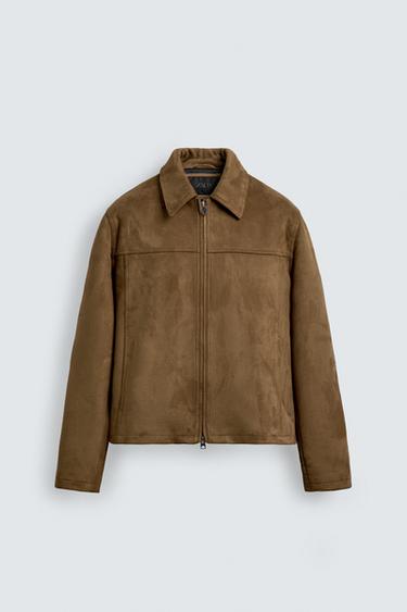 Zara 人造麂皮短版合身夾克 - 焦糖色