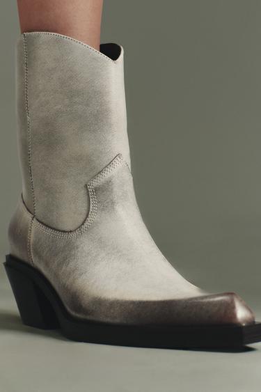 LEATHER COWBOY ANKLE BOOTS - white by Zara - Image 2