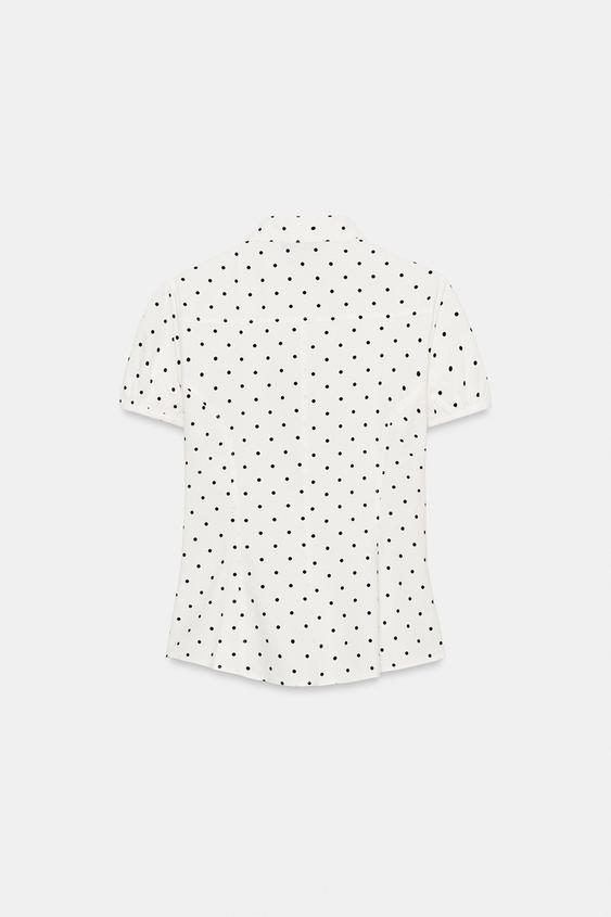 タイディテール ポプリン トップス - エクリュ/ブラック | ZARA Japan 新品 ZARA タイディテール ポプリン トップス 水玉 白色 黒色 XS
