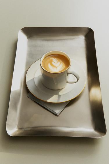 RIMMED BONE CHINA TEACUP AND SAUCER - Gold by Zara - Image 4