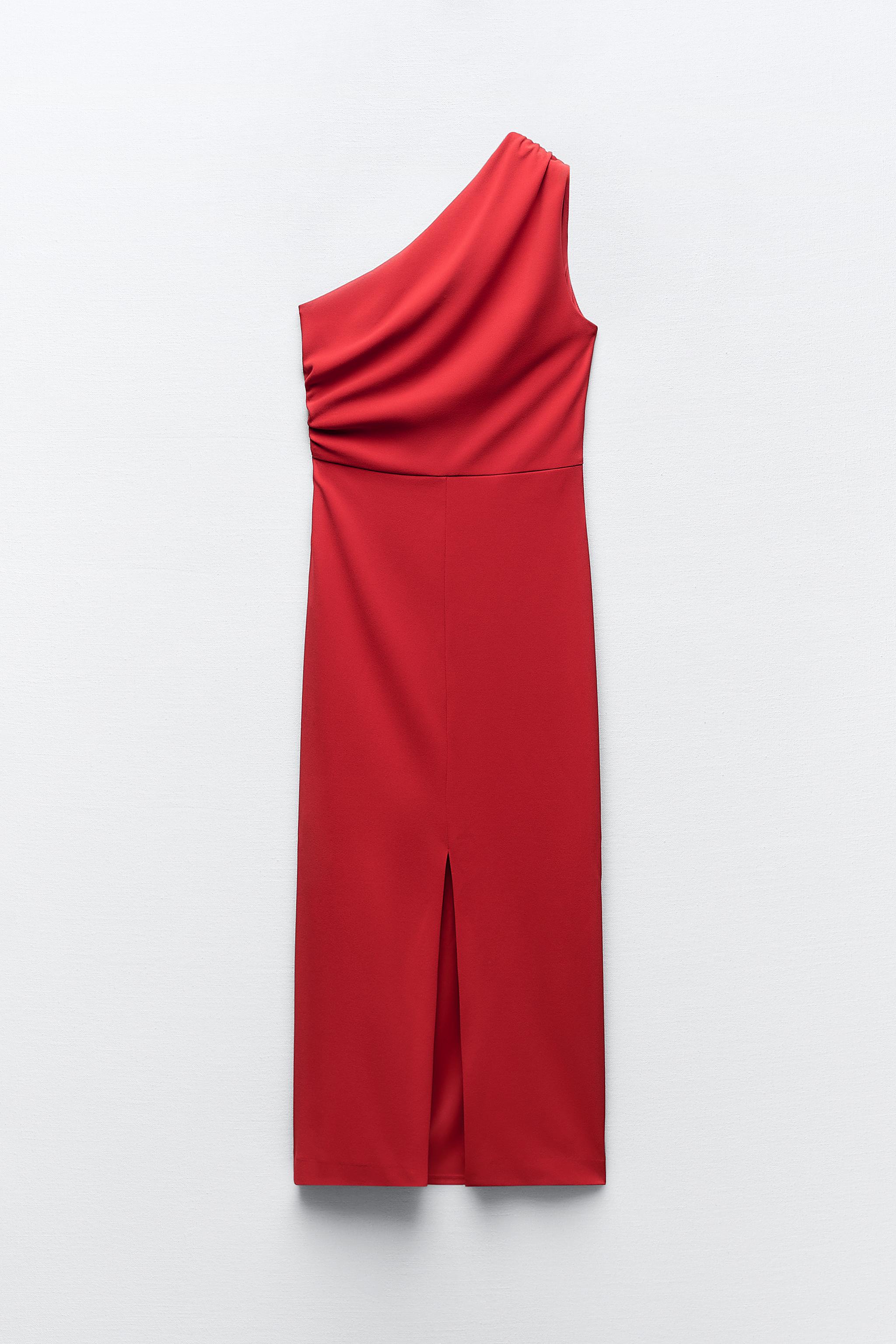 Zara red best sale one shoulder dress