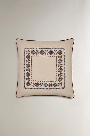 HOUSSE DE COUSSIN EN COTON BRODÉ NOËL - Beige clair de Zara - Image 0