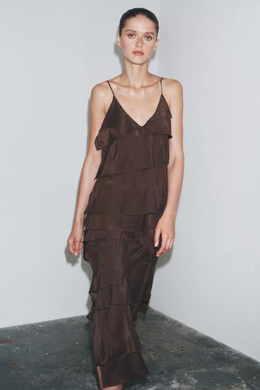 ROBE À VOLANTS ZW COLLECTION - Marron de Zara - Image 4
