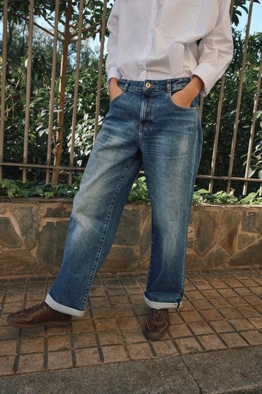 JEAN Z.07 COUPE RELAXED TAILLE HAUTE OURLET REVERS - Bleu de Zara