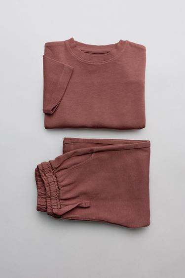 HEMD- UND HOSE-SET, WEITBEINIG, UNI - Aubergine von Zara