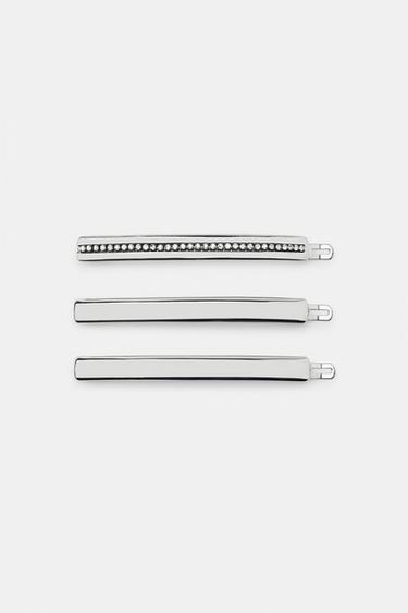 Zara PACK OF 3 METAL AND RHINESTONE HAIR CLIPS - Silver