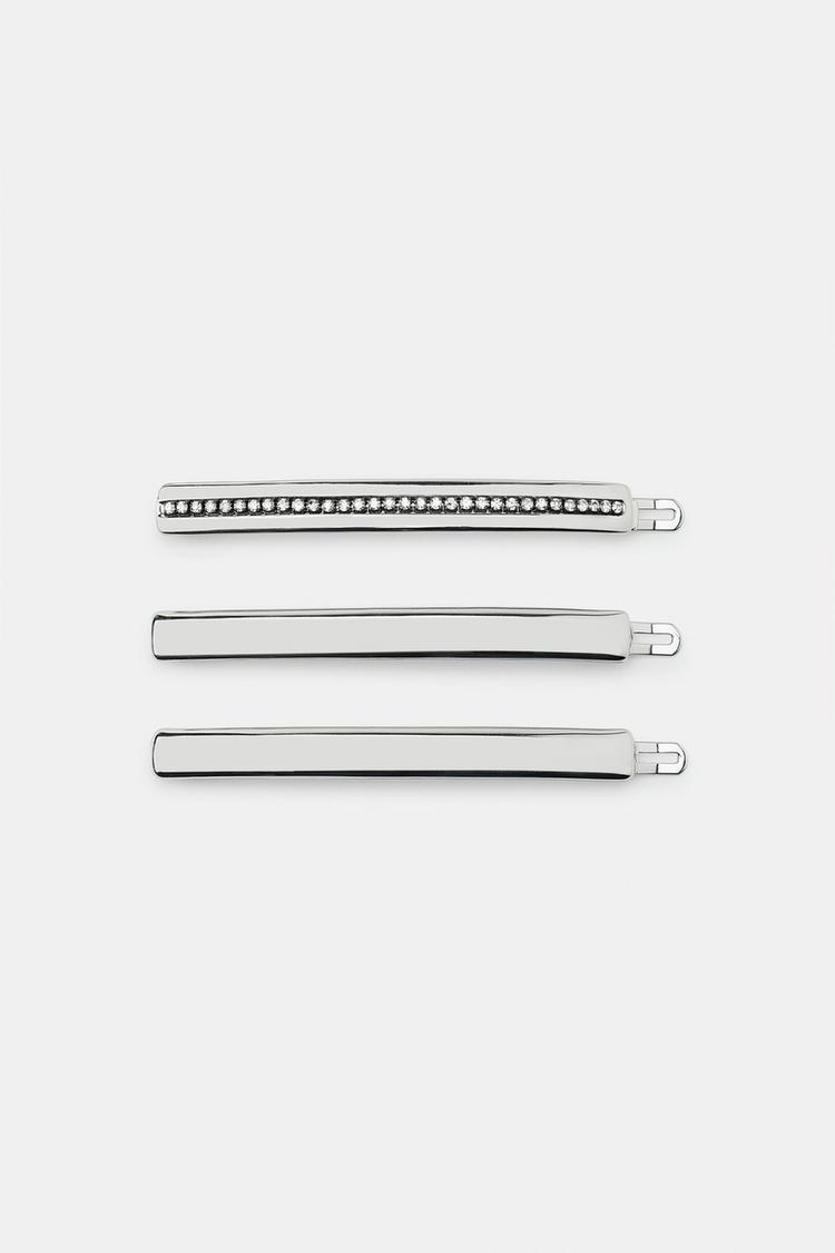 PAQUETE DE 3 CLIPS PARA CABELLO METALICOS LISOS Y CON CRISTALES 2