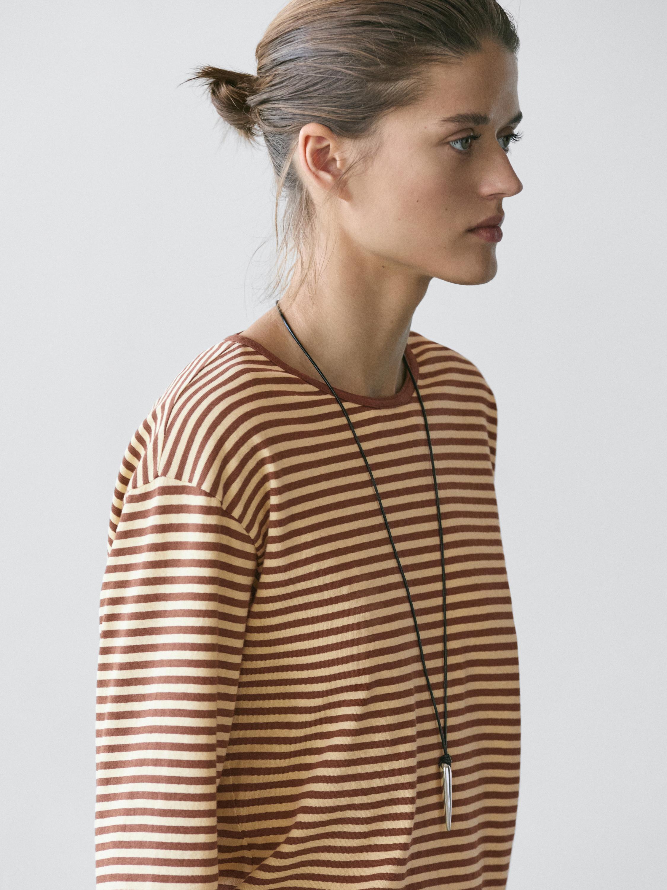 Striped long sleeve cotton T-shirt