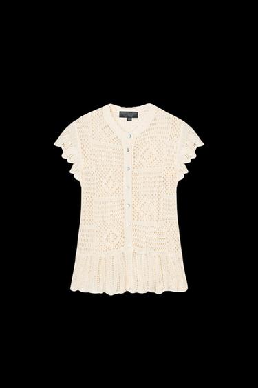 POINTELLE KNIT CARDIGAN WITH RUFFLES - Ecru by Zara - Image 0