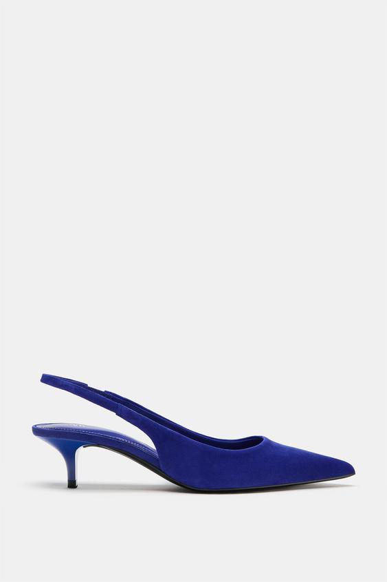 Zara SUEDE KITTEN HEELS - Blue - Image 0