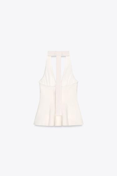 STRIPED COMBINATION HALTER TOP - Ecru by Zara - Image 5