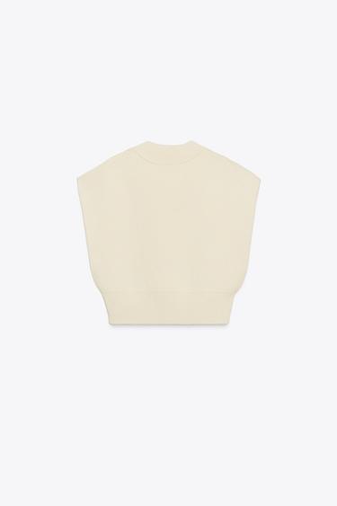 PLAIN KNIT CROPPED VEST - Ecru by Zara - Image 6