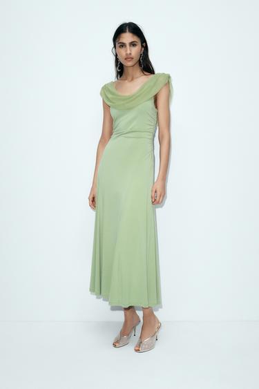 DRAPED MESH MIDI DRESS - Light mint green by Zara