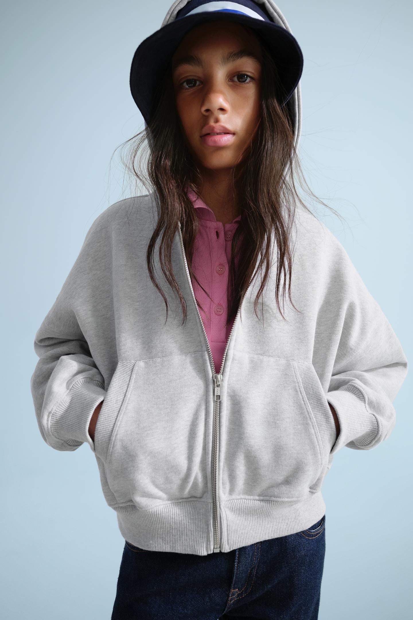 Детское худи Zara 0FR. Paris X ZARA Embroidered Zip-Up, цвет: Серый меланжевый