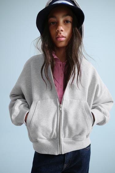 SWEATSHIRT MED LYNLÅS OG BRODERI - 0FR. PARIS X ZARA - gråmeleret fra Zara