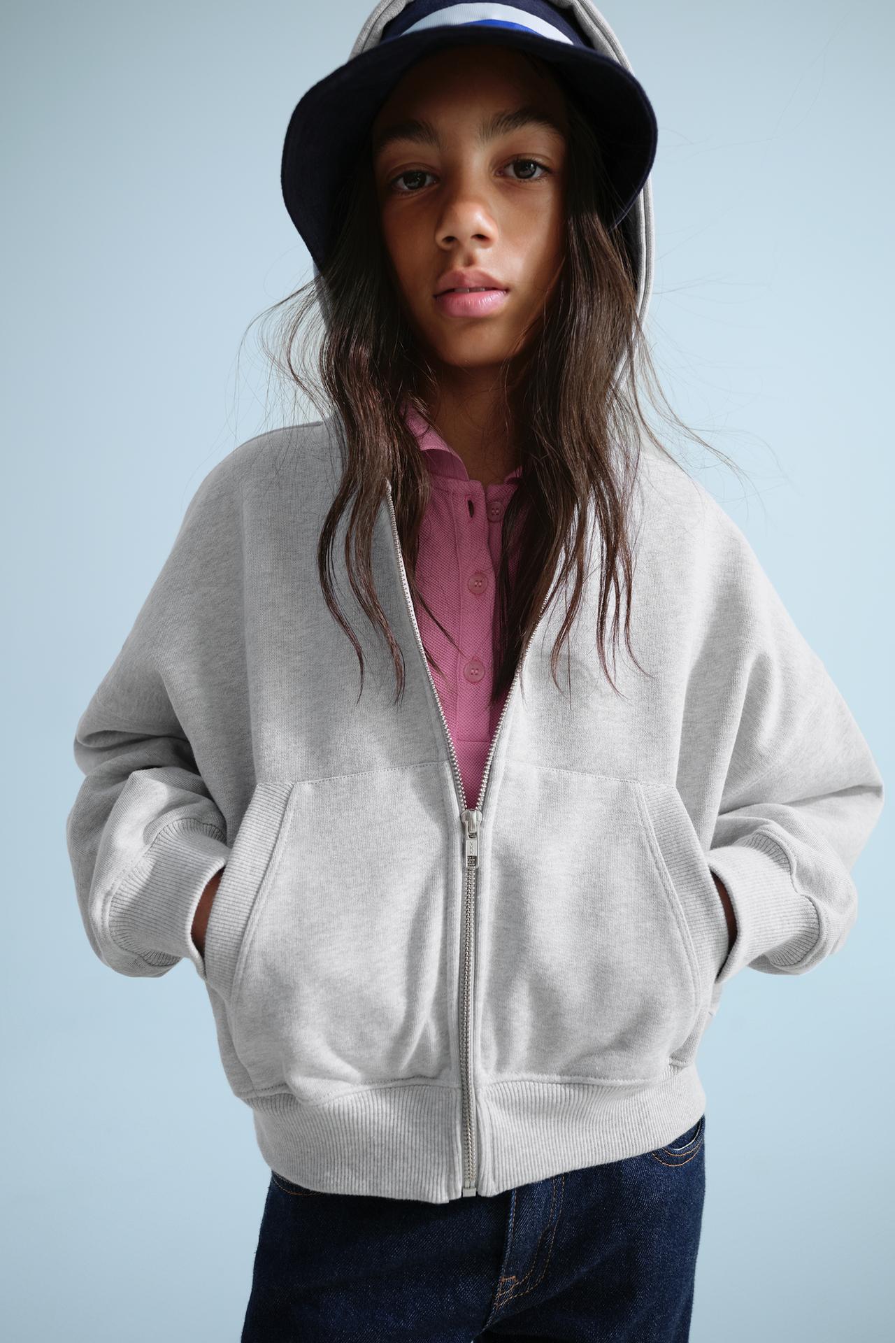 0FR. PARIS X ZARA EMBROIDERED ZIP-UP HOODIE — Gray marl