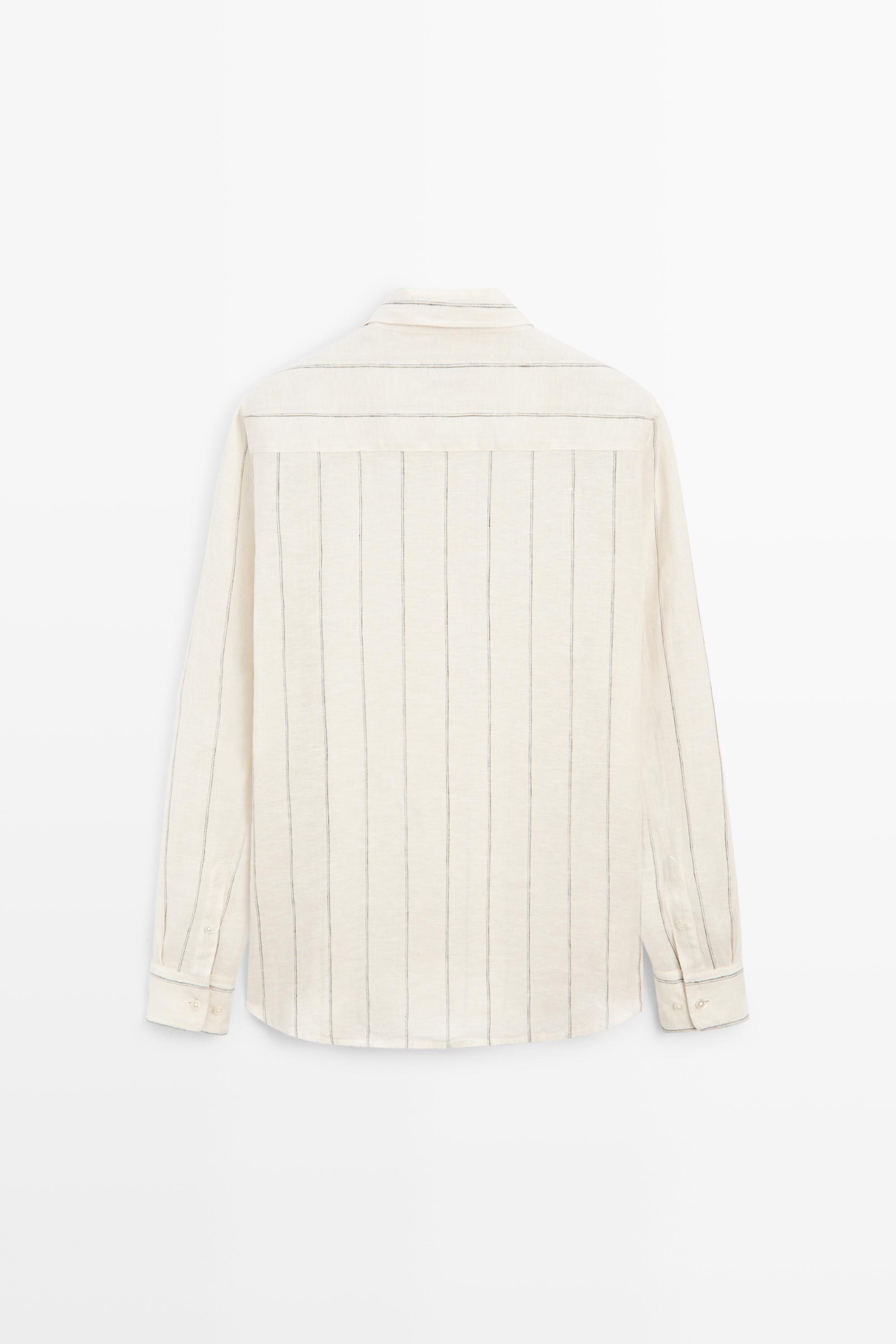 Chemise regular fit à rayures 100 % lin
