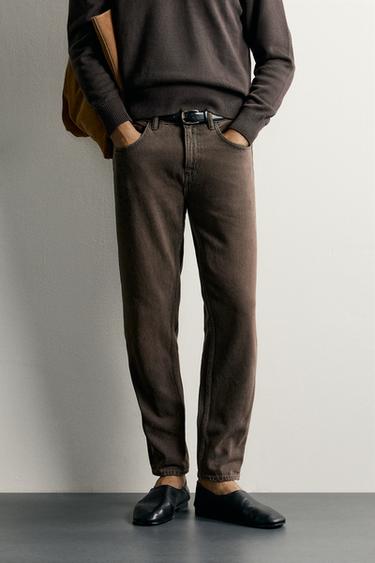 УКОРОЧЕННЫЕ ДЖИНСЫ SLIM FIT — КОРИЧНЕВЫЙ от Zara