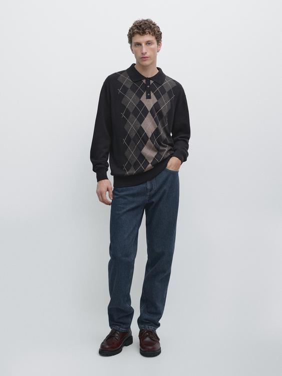 Knit sweater with argyle detailing