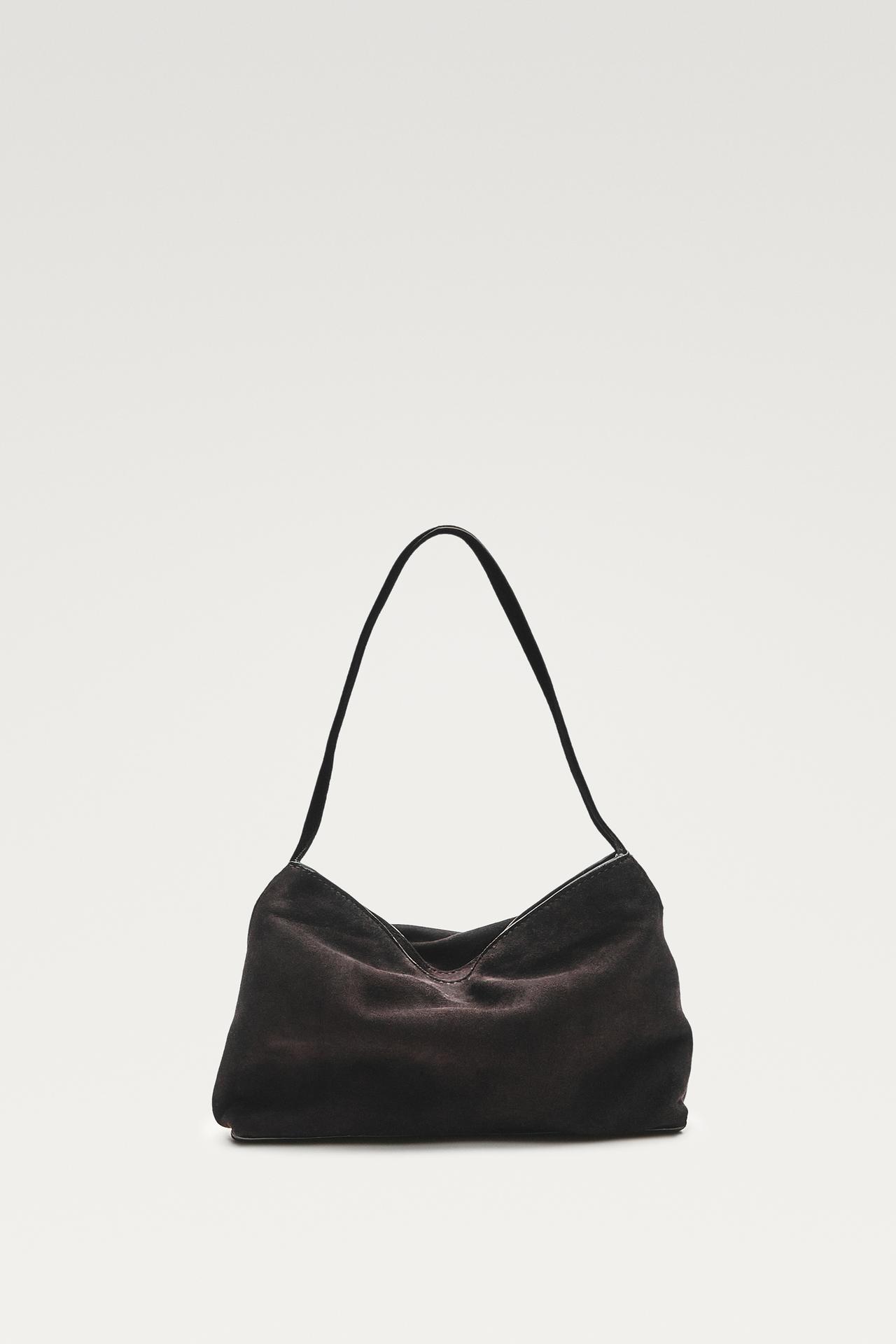 Small split suede leather shoulder bag — Chocolate