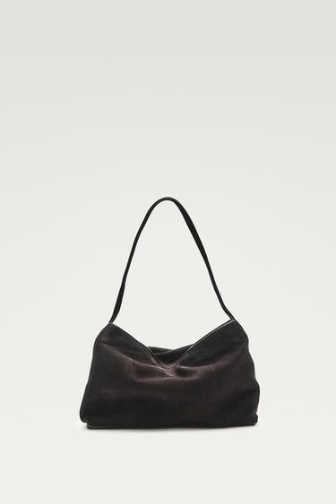 Small split suede leather shoulder bag — Chocolate 3
